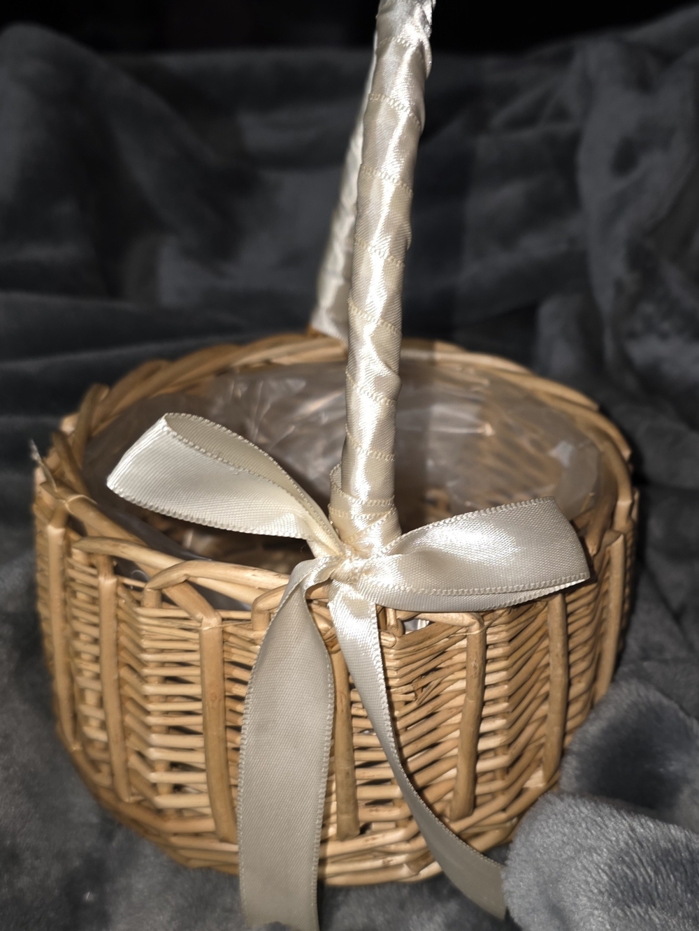 Wicker Flower Girl Decorative Basket with Cream Ribbon